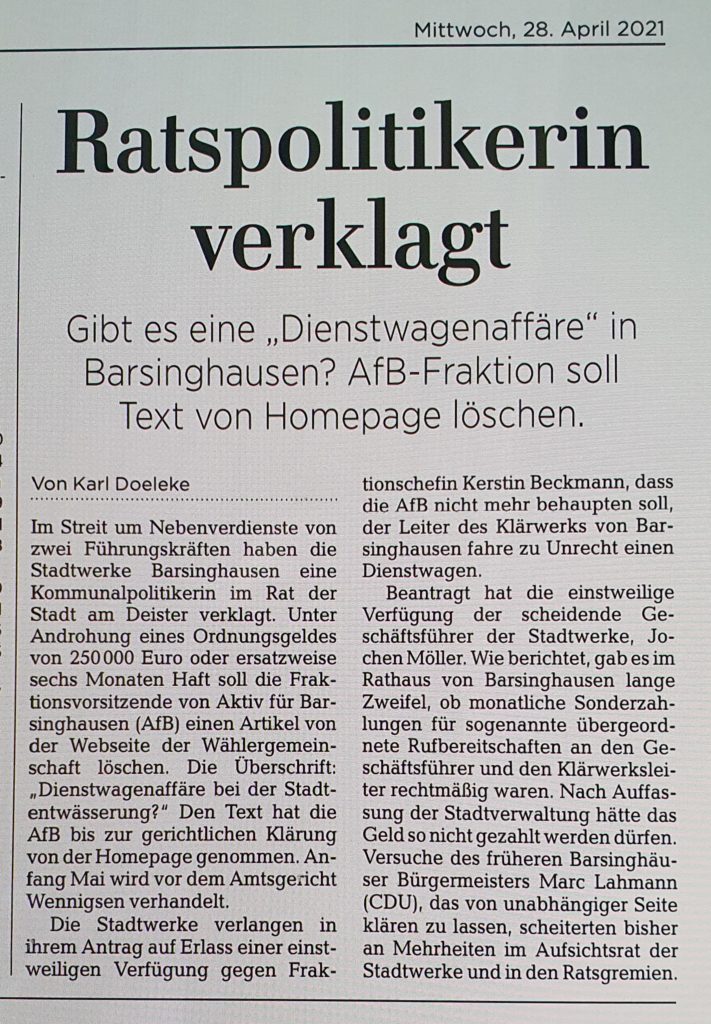 Ratspolitikerin verklagt